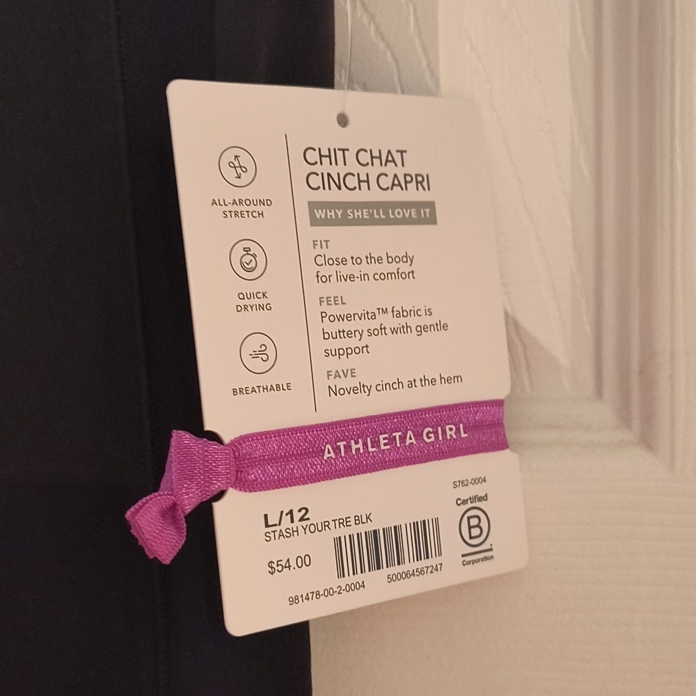 Athleta Girl Chit Chat Cinch Capri Size L 12 NWT - Picture 8 of 8